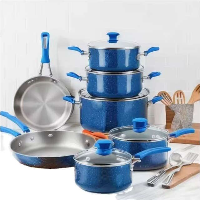 Súprava riadu s 13-dielnou grilovacou panvicou za konkurenčnú cenu Značková súprava riadu s dvojitým granitovým povlakom