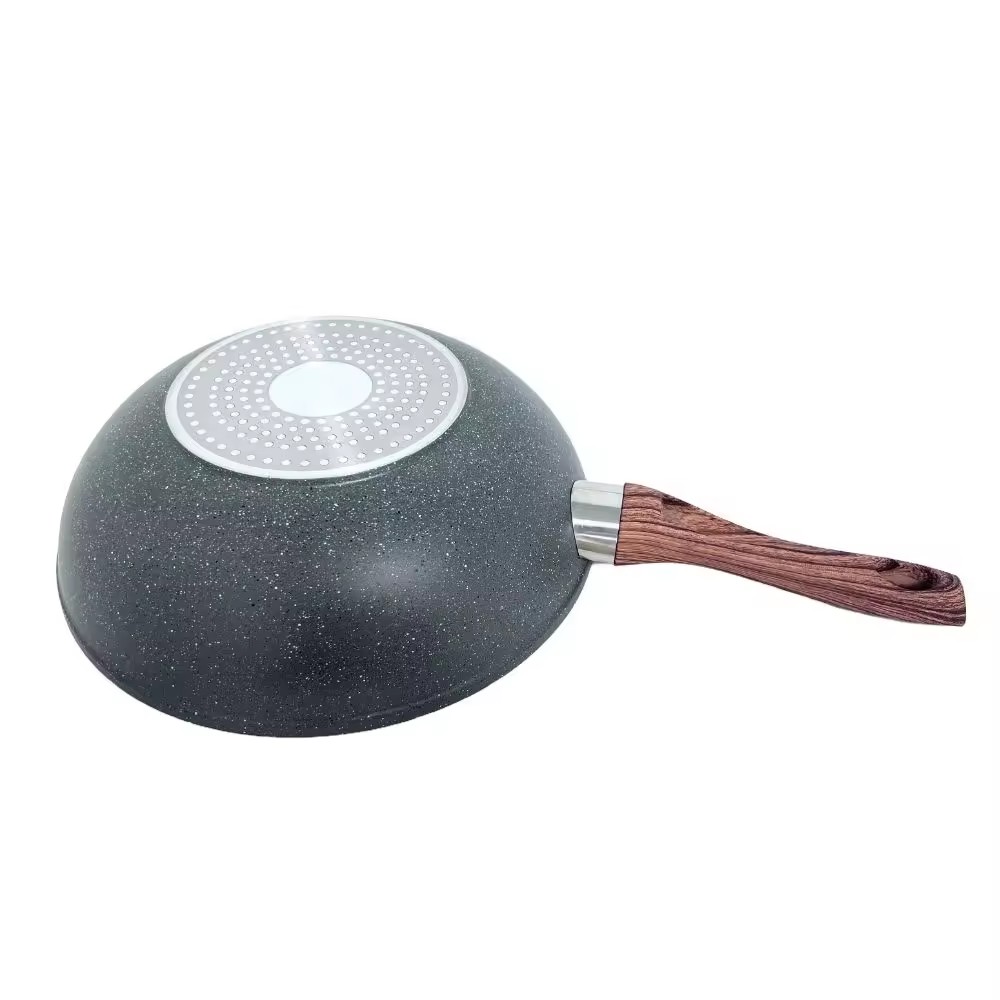 Lekárska kamenná kuchynská panvica s nepriľnavým povrchom a súpravami riadu s drevenou rukoväťou